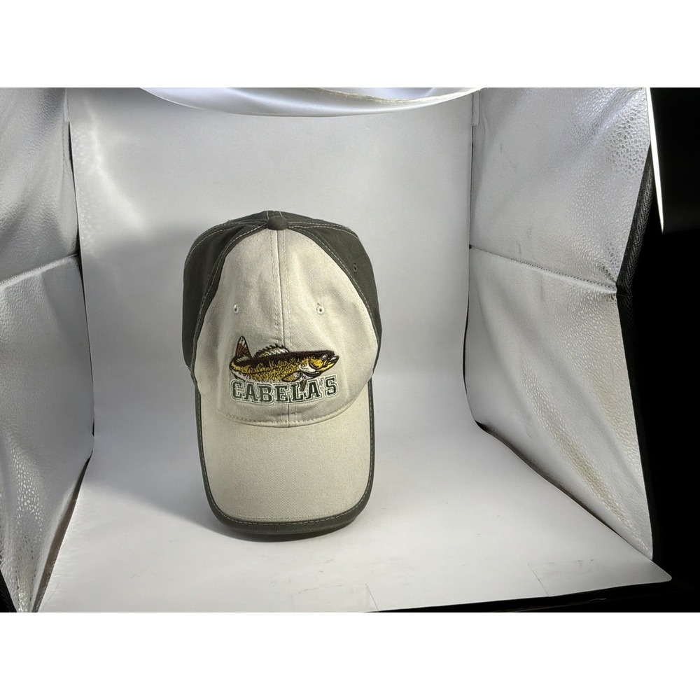 Cabela's Adjustable Ball Cap Hat One Size Two Tone Green Logo And Fish
